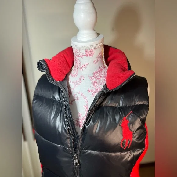 Polo Ralph Lauren Big Horse Red Black Puffer Vest size L (14 - 16) - Picture 4 of 7